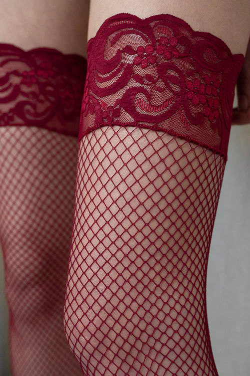 Backseam Fishnet Stockings with Stay Up Lace Top - Image 3