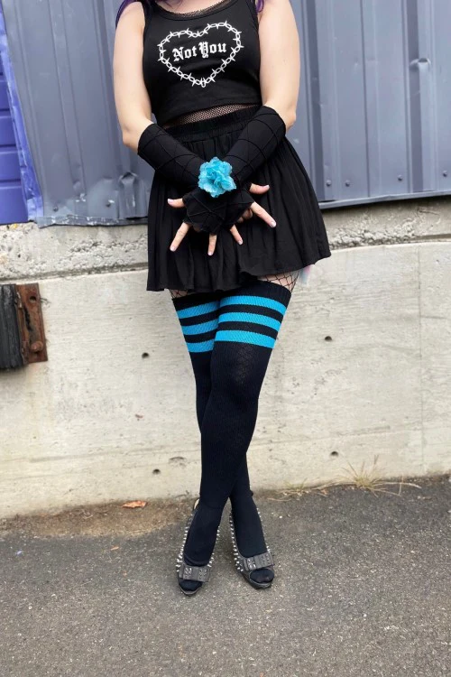 Neon Power Stripe Thigh High Socks - Image 4