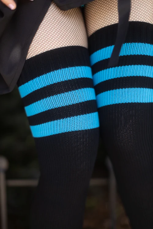 Neon Power Stripe Thigh High Socks - Image 6
